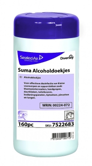 Diversey | Suma antibacteriële doekjes | 80 % alcohol | 14 x 14 cm | Doos 6 x 160 stuks