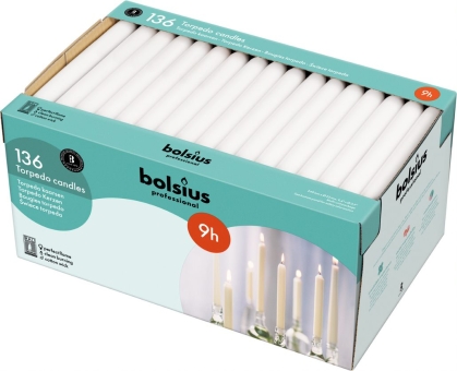 Bolsius | Torpedokaarsen | Wit | 136 stuks