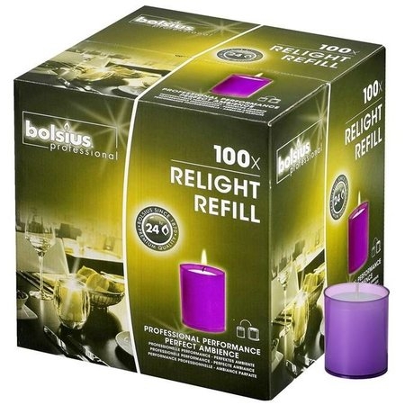 Bolsius | Relight Refill | Paarse kaarsen | Navulling 100 stuks