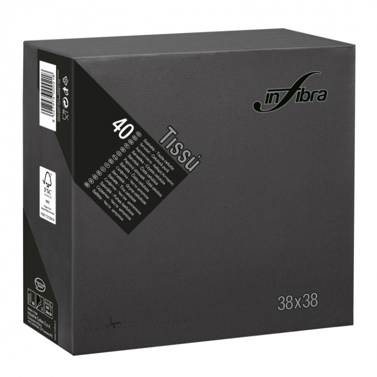 Infibra | Servetten 2-laags | 1/4 vouw | Zwart | 38x38cm | 36x40 stuks