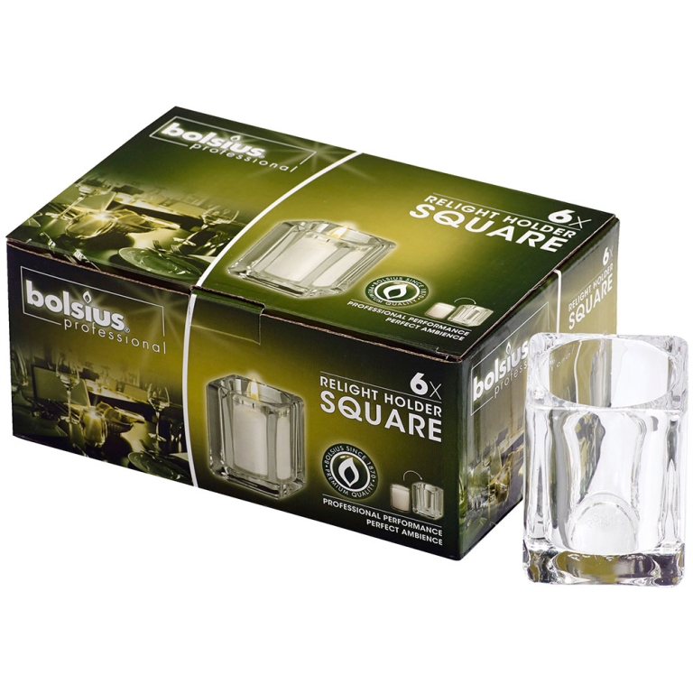 Bolsius | Relight Houder Square | Transparant | 6 stuks 