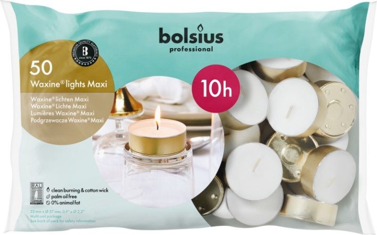 Bolsius | Maxi Waxine Lichten | 10 uur | 50 stuks