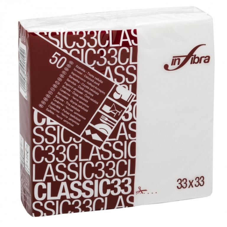 Infibra | Servetten 2-laags | 1/4 vouw | Wit | 33x33cm | 48x50 stuks